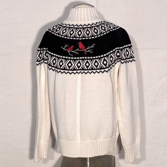 Vintage Northern Reflections Full Zip White Mock Neck Cardigan With Cardinals M - Picture 3 of 10